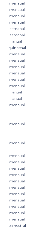 mensual mensual mensual mensual semanal semanal anual quincenal mensual mensual mensual mensual mensual mensual anual anual mensual mensual mensual mensual mensual mensual mensual mensual mensual mensual mensual mensual mensual mensual trimestral 