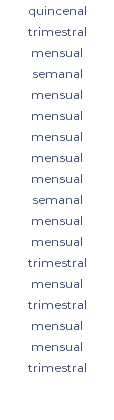 quincenal trimestral mensual semanal mensual mensual mensual mensual mensual semanal mensual mensual trimestral mensual trimestral mensual mensual trimestral 