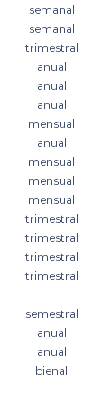 semanal semanal trimestral anual anual anual mensual anual mensual mensual mensual trimestral trimestral trimestral trimestral semestral anual anual bienal 