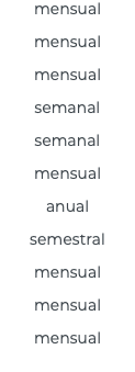 mensual mensual mensual semanal semanal mensual anual semestral mensual mensual mensual