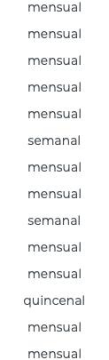 mensual mensual mensual mensual mensual semanal mensual mensual semanal mensual mensual quincenal mensual mensual 