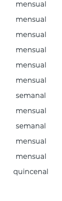 mensual mensual mensual mensual mensual mensual semanal mensual semanal mensual mensual quincenal 